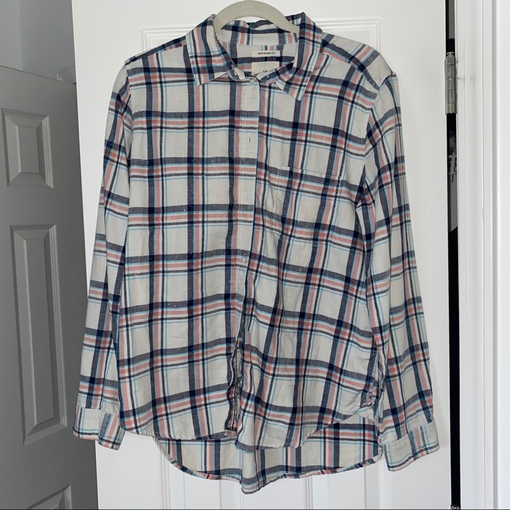 American Eagle White/Pink/Blue Flannel
